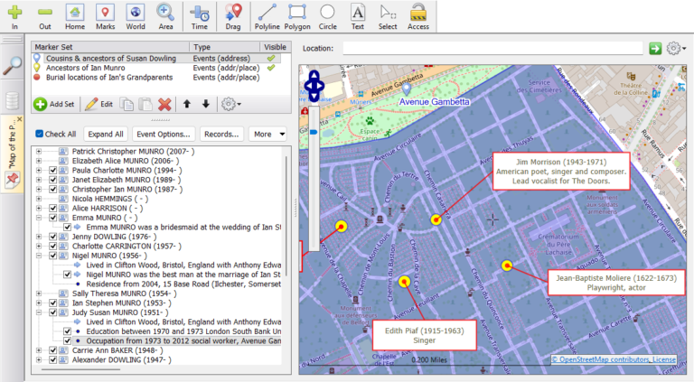 A single top-level text box guides the viewer to the exact location of the cemetery.