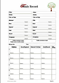 Free Family Record Page - Download